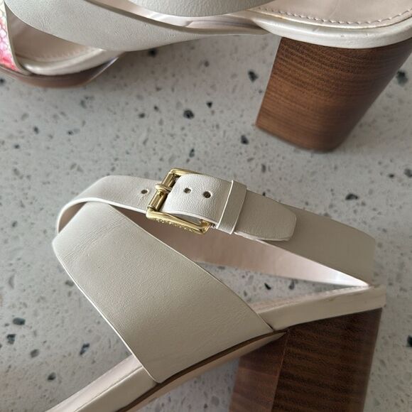 Cole Haan Cream & Floral Sandals Elegant Block Heel Buckle Ankle Strap Size 8B - Picture 13 of 16